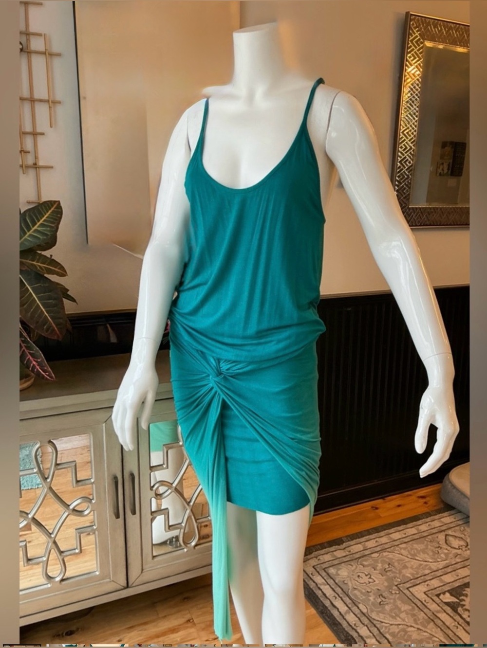 Young Fabulous & Broke Teal Ombré Casual Beachy Boho Mini Dress Woman Size XS